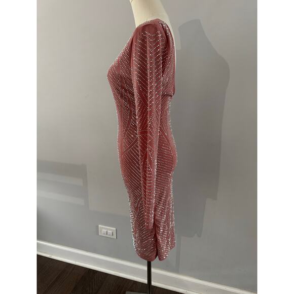 Bump Biddy Maternity Mauve Pink Bodycon Long Sleeve Dress with Rhinestones Sz M - Picture 3 of 6